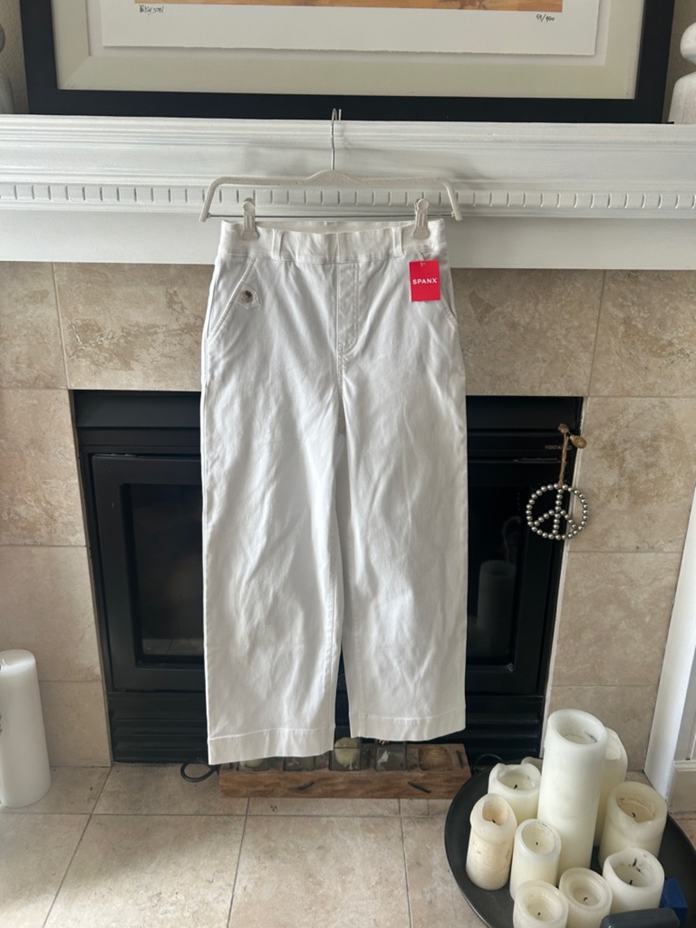 SPANX Stretch Twill White Wide-Leg Cropped Pull-On Pants